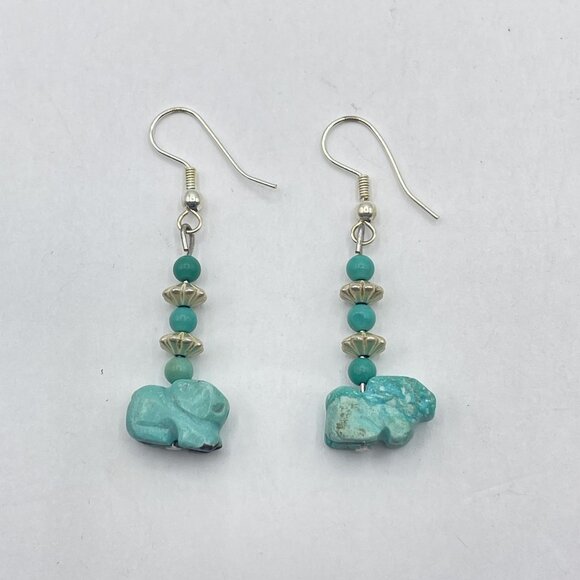 Handcrafted Turquoise Elephant Dangle Earrings With Silver Accents - Picture 5 of 5
